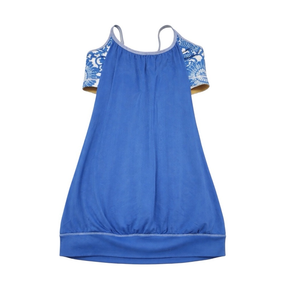 Lululemon Blue Tank Top Size 6 Floral Strap Lightweight Athletic Yoga Top